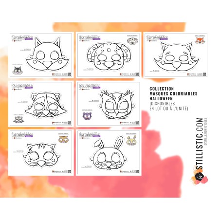 Masque enfant pour carnaval / anniversaire sur le thème des animaux au format numérique à télécharger, imprimer et colorier -