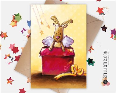 Carte de voeux papier 350g avec Illustration Originale Bébé Renne cadeau pour Noël Nouvel An Anniversaire