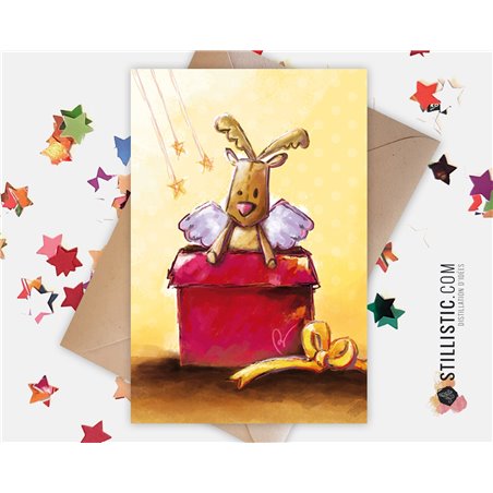 Carte de voeux papier 350g avec Illustration Originale Bébé Renne cadeau pour Noël Nouvel An Anniversaire