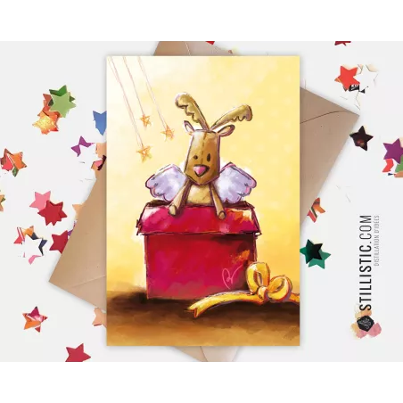 Carte de voeux papier 350g avec Illustration Originale Bébé Renne cadeau pour Noël Nouvel An Anniversaire