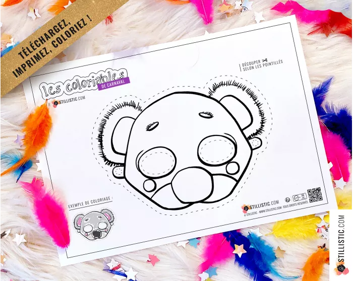 Masque enfant coloriable Koala carnaval