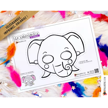 Masque enfant coloriable Eléphant carnaval