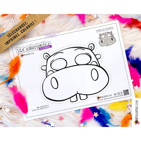Masque enfant coloriable Hippopotame carnaval