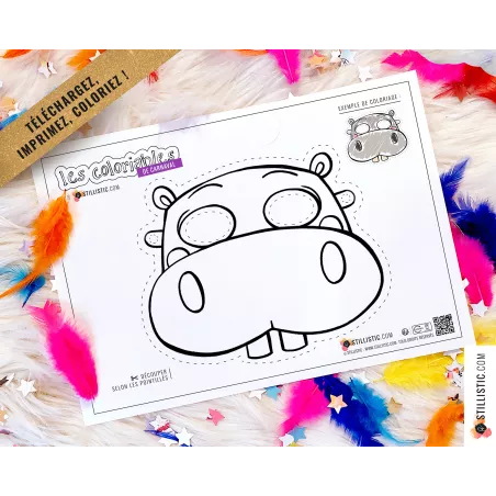 Masque enfant coloriable Hippopotame carnaval