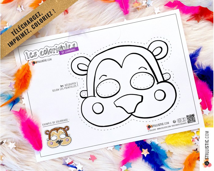 Masque enfant coloriable Singe carnaval