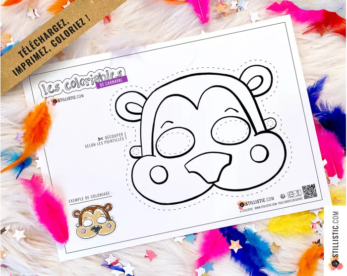 Masque enfant coloriable Singe carnaval