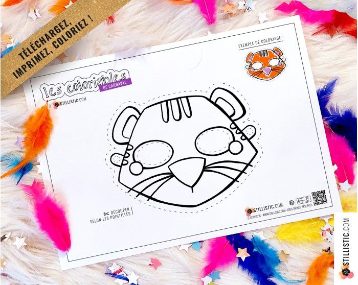 Masque enfant coloriable Tigre carnaval