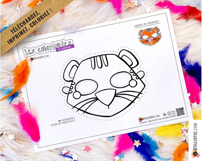 Masque enfant coloriable Tigre carnaval