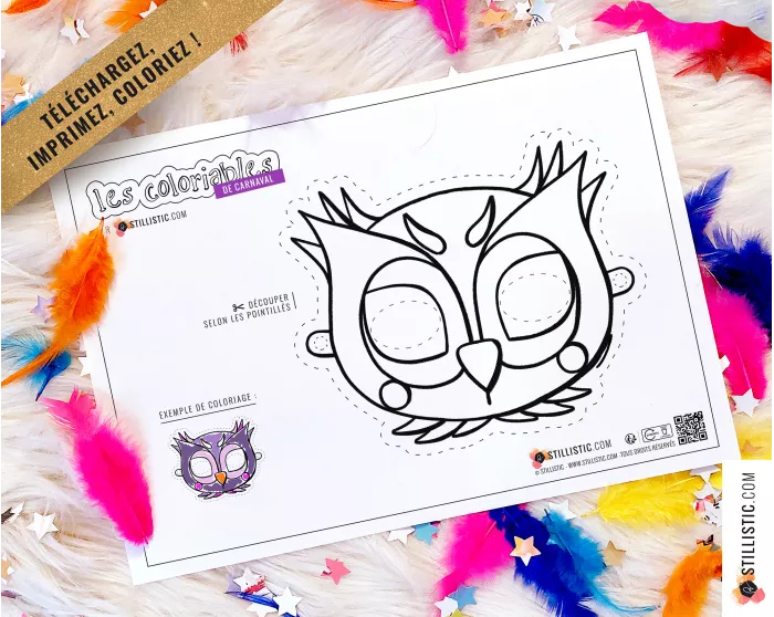 Masque enfant coloriable Hibou carnaval