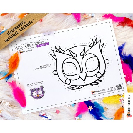 Masque enfant coloriable Hibou carnaval