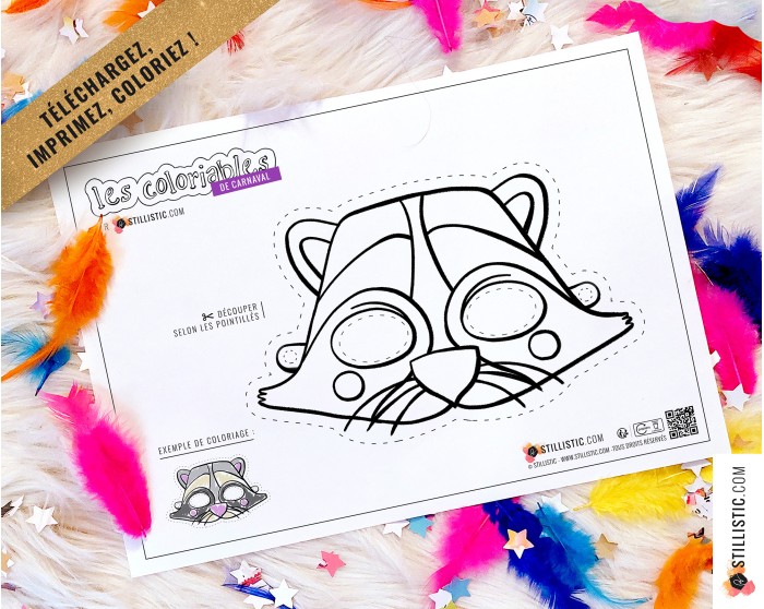 Masque enfant coloriable Raton-Laveur carnaval