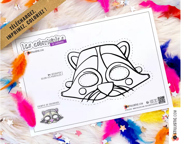 Masque enfant coloriable Raton-Laveur carnaval