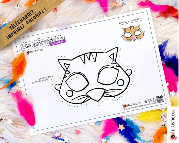 Masque enfant coloriable Chat carnaval