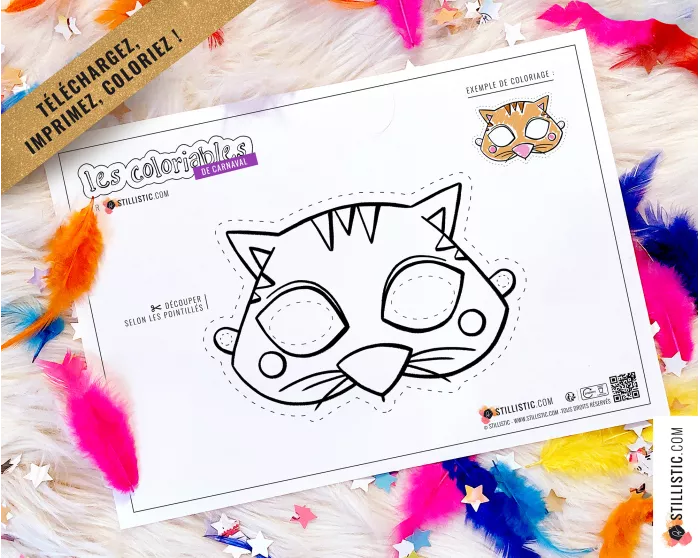 Masque enfant coloriable Chat carnaval
