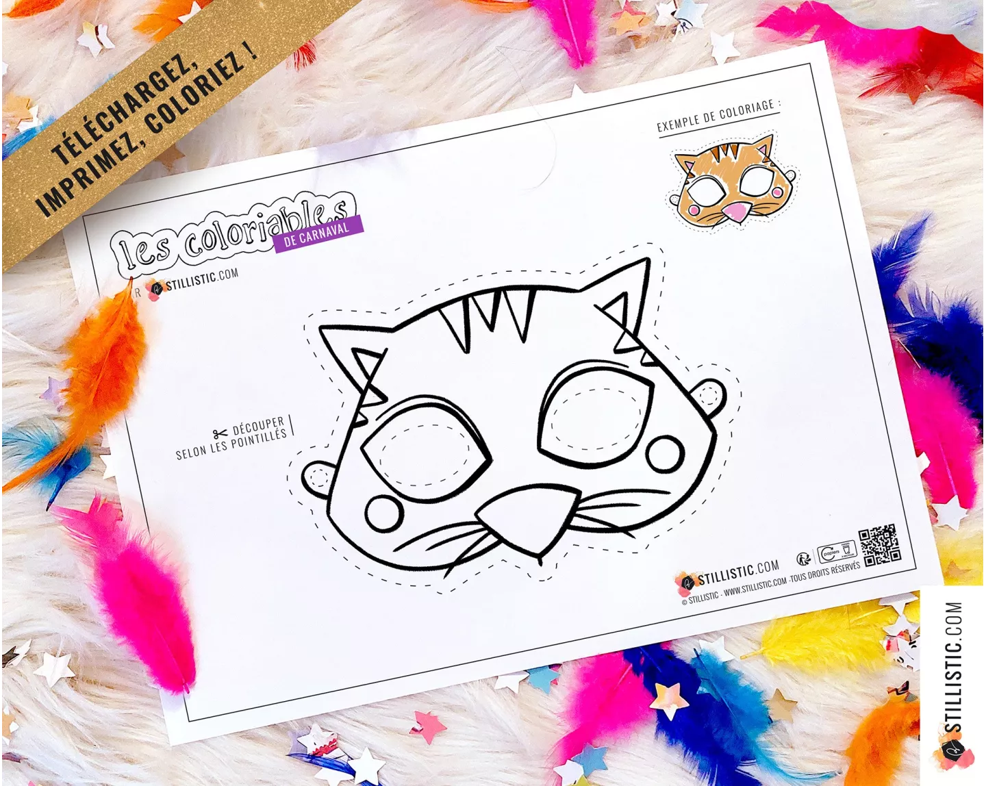 Masque enfant coloriable Chat carnaval