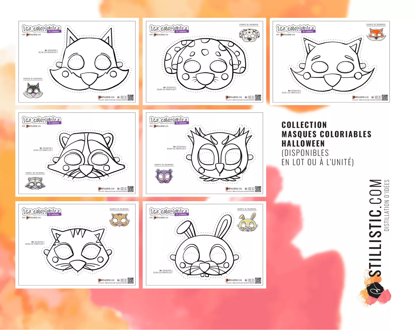 Masque enfant pour carnaval / anniversaire sur le thème des animaux au format numérique à télécharger, imprimer et colorier -