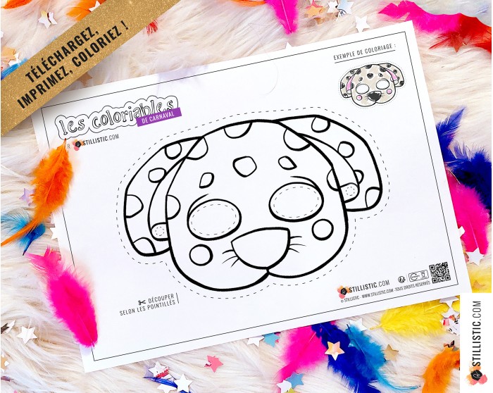 Masque enfant coloriable Chien dalmatien carnaval
