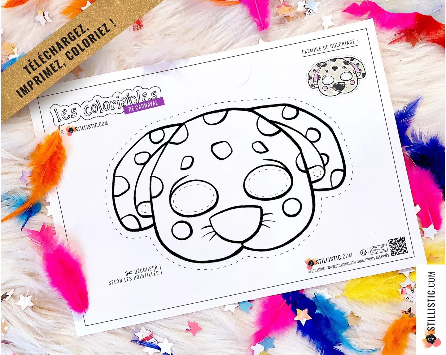 Masque enfant coloriable Chien dalmatien carnaval