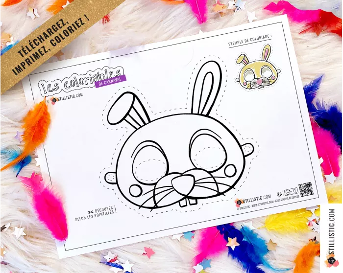 Masque enfant coloriable Lapin carnaval
