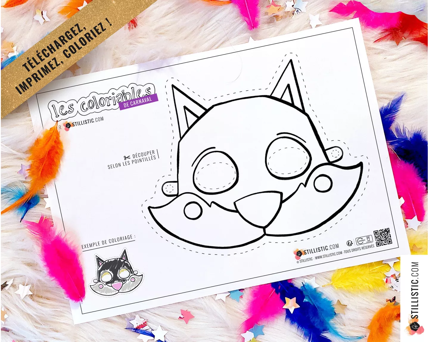 Masque enfant coloriable Loup carnaval