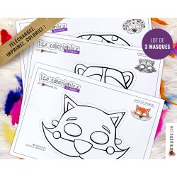 Lot 3 Masques enfant Carnaval Renard Raton-Laveur Chien à imprimer et colorier