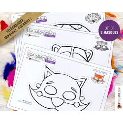 Lot 3 Masques enfant Carnaval Renard Raton-Laveur Chien à imprimer et colorier