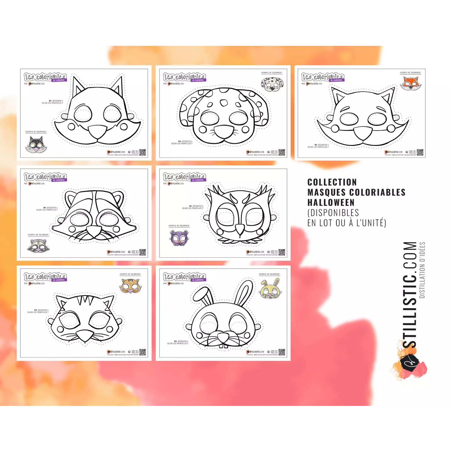 Masques enfant animaux au format numérique à télécharger, imprimer et colorier !