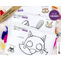 Lot 3 Masques enfant Carnaval Loup Lapin Chat à imprimer et colorier