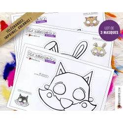 Lot 3 Masques enfant Carnaval Loup Lapin Chat à imprimer et colorier