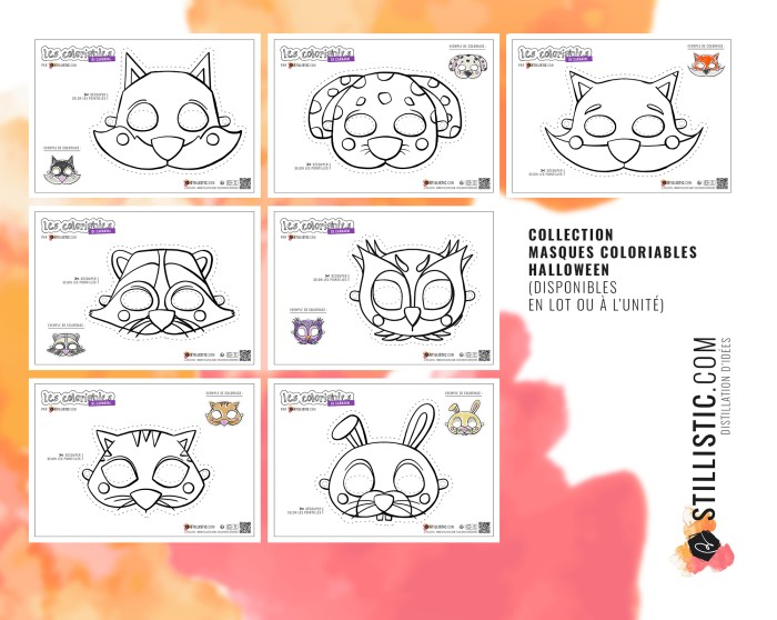 Lot 7 Masques enfant Animaux Carnaval Anniversaire à imprimer et colorier