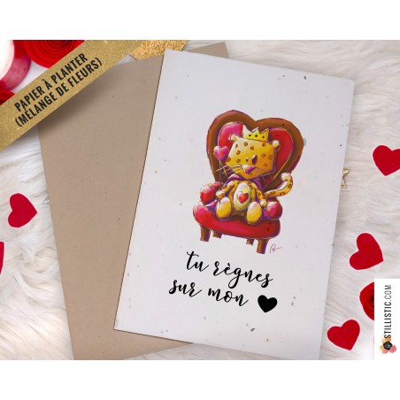 Carte de voeux Saint-Valentin à planter Léopard Roi des Coeurs + enveloppe