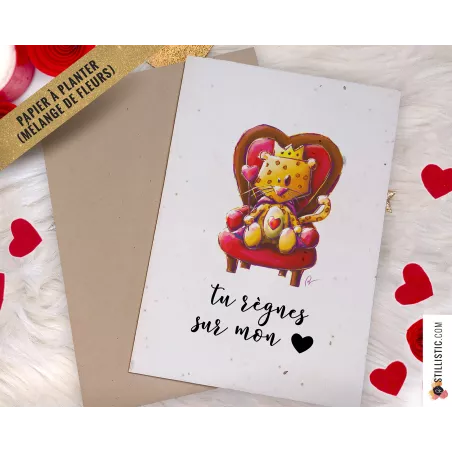 Carte de voeux Saint-Valentin à planter Léopard Roi des Coeurs + enveloppe