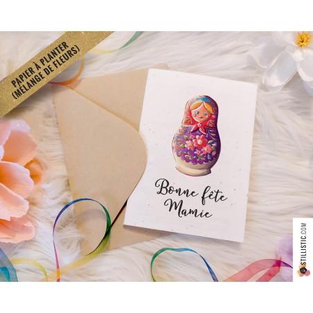 Carte de voeux à planter Poupée russe Fête des mères, pères, mamies, papis, Anniversaires, Remerciements de fin d'année Maîtress