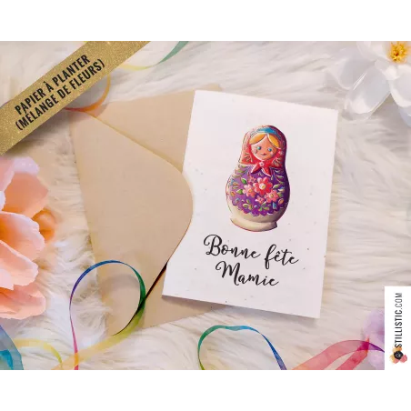 Carte de voeux à planter Poupée russe Fête des mères, pères, mamies, papis, Anniversaires, Remerciements de fin d'année Maîtress