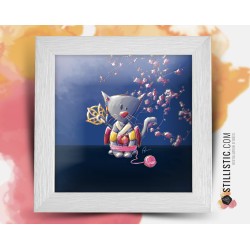 Cadre carré avec Illustration Chaton Geisha Japonais pour Chambre Enfant bébé 25x25cm