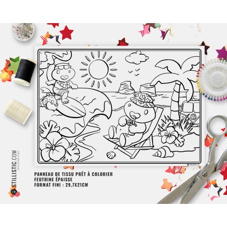 Coupon tissu Set de table Hippo Surf coloriable