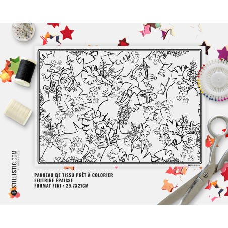 Coupon tissu Set de table Motif Singes émotions coloriable
