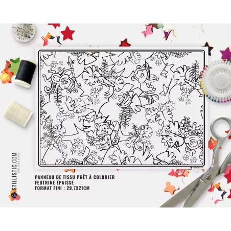 Coupon tissu Set de table Motif Singes émotions coloriable