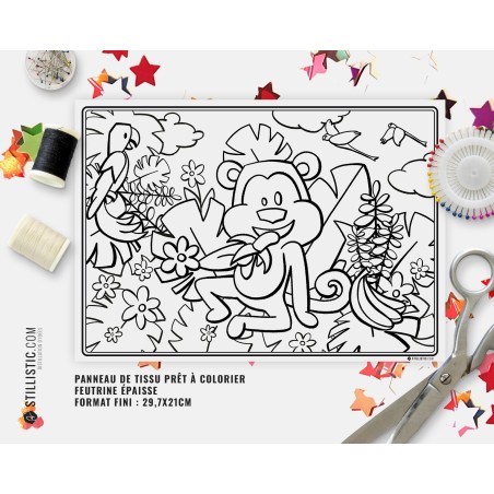 Coupon tissu Set de table Singes émotions coloriable