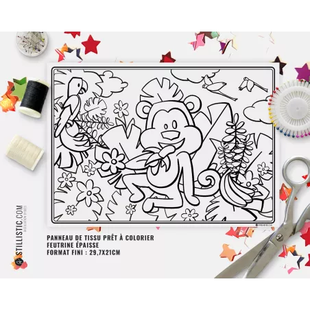 Coupon tissu Set de table Singes émotions coloriable