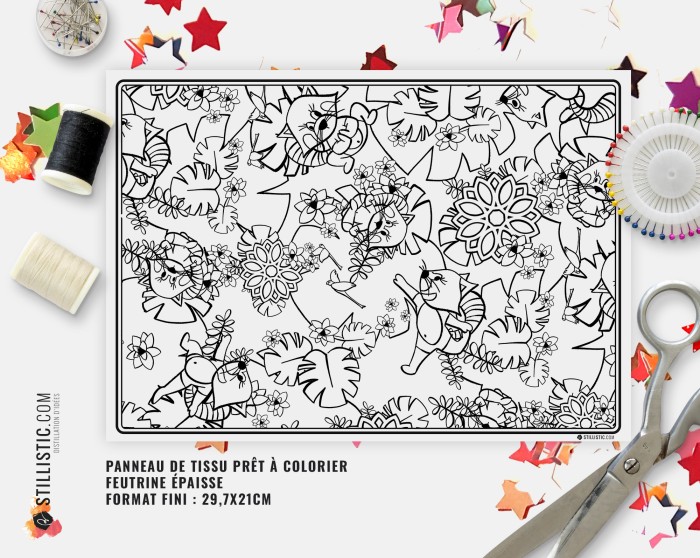 Coupon tissu Set de table Motif Panda Roux Yoga coloriable