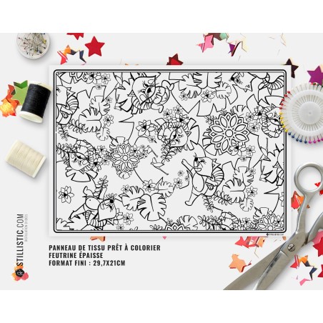 Coupon tissu Set de table Motif Panda Roux Yoga coloriable