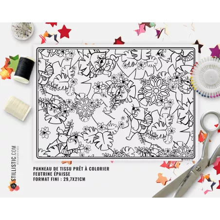 Coupon tissu Set de table Motif Panda Roux Yoga coloriable