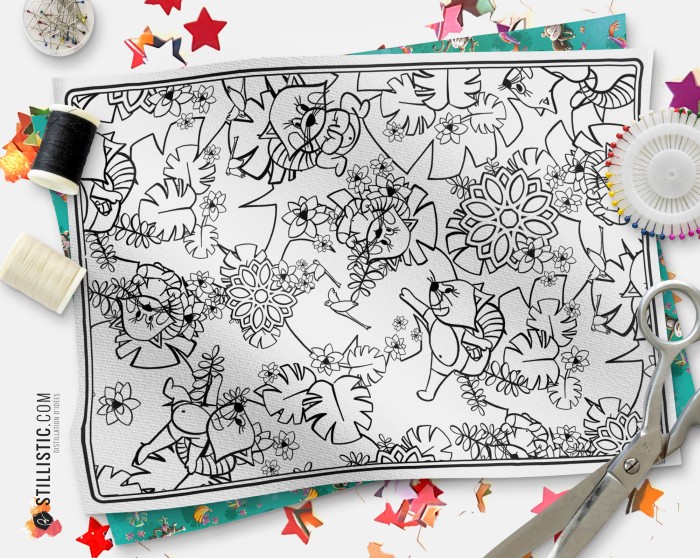 Coupon tissu Set de table Motif Panda Roux Yoga coloriable