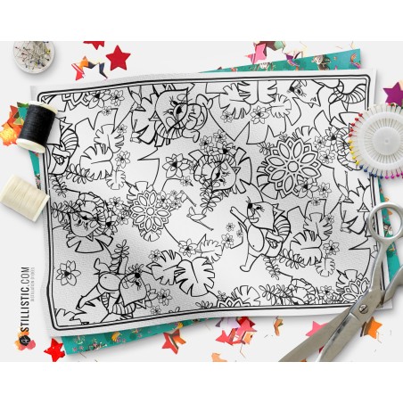 Coupon tissu Set de table Motif Panda Roux Yoga coloriable