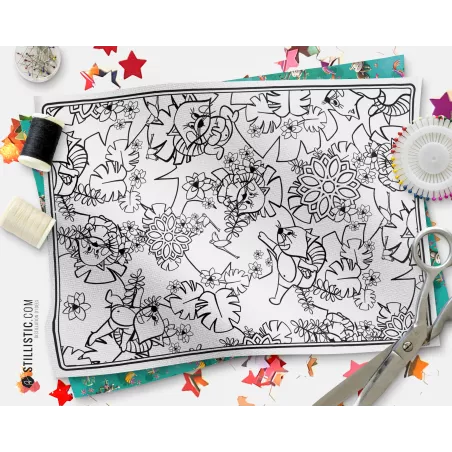 Coupon tissu Set de table Motif Panda Roux Yoga coloriable