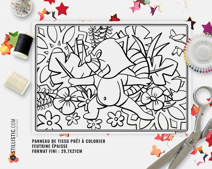 Coupon tissu Set de table Panda Roux Yoga coloriable