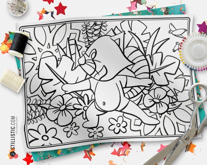 Coupon tissu Set de table Panda Roux Yoga coloriable