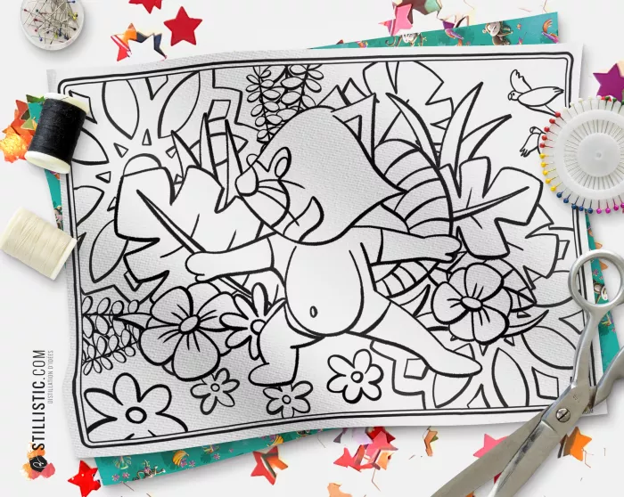 Coupon tissu Set de table Panda Roux Yoga coloriable