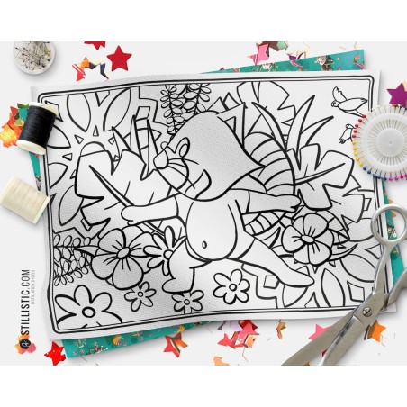 Coupon tissu Set de table Panda Roux Yoga coloriable